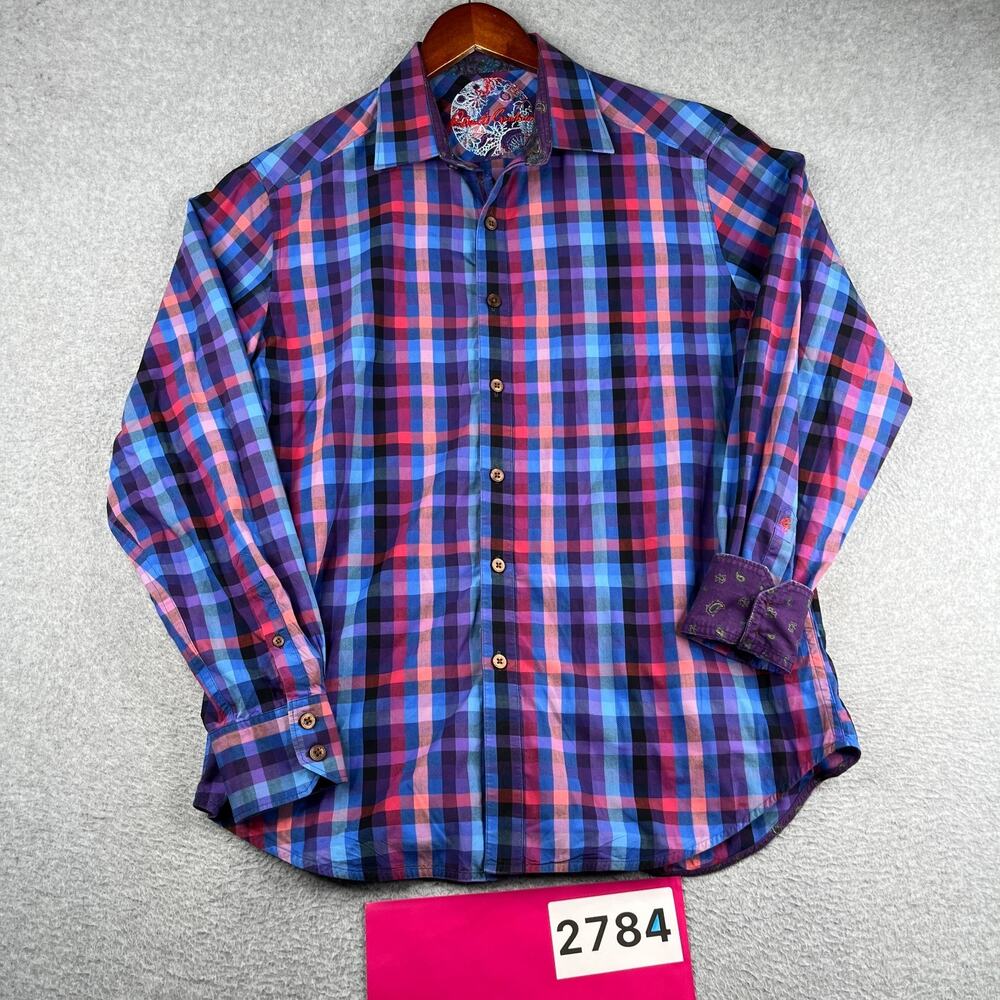 Robert Graham Colorful Check Shirt Flip Cuff Casual Button Up Long Sleeve Medium